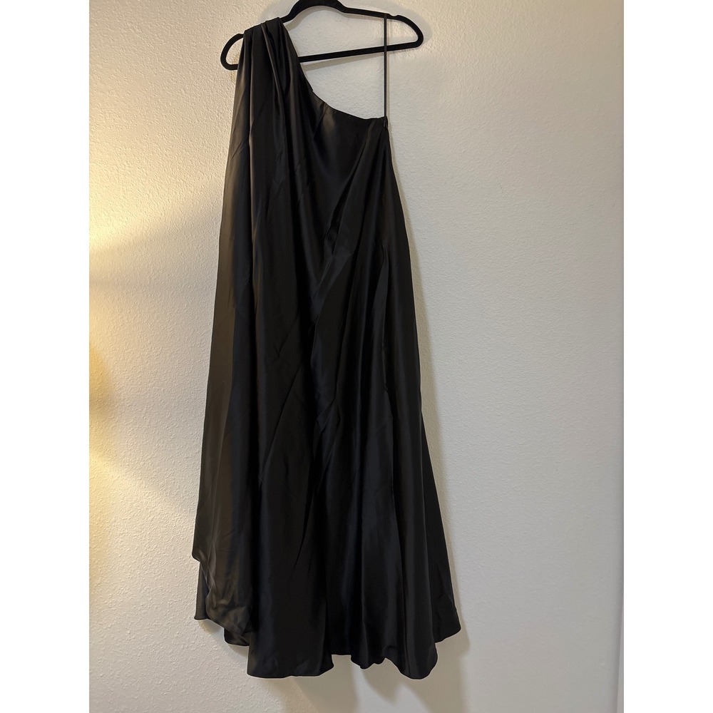 Mable Black Satin One Shoulder Maxi Dress Asymmetrical Formal Gown Womens Medium